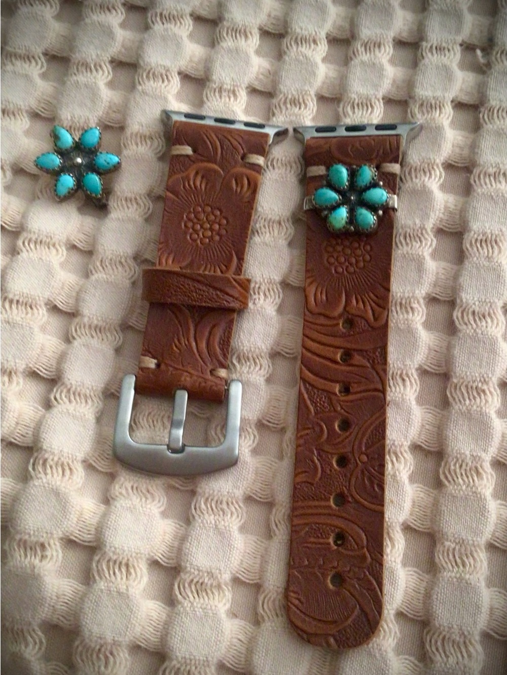 Sterling Silver / Turquoise flower slide w/Apple Watch band!